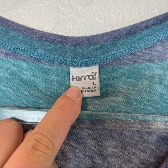 KIRRA Wide Striped Blue Scoopneck Tee - Vintage Feel - Size L - Picture 4 of 6
